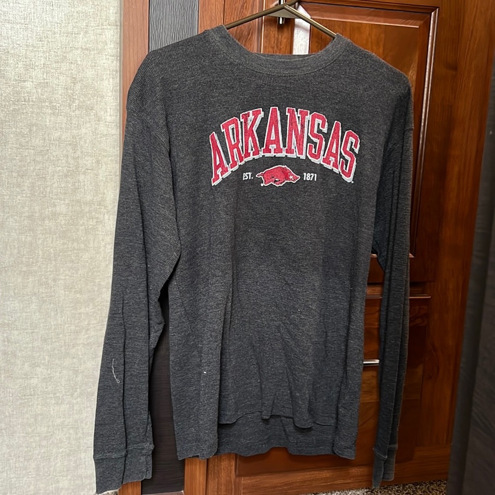 Gray long-sleeved Arkansas Razorback shirt